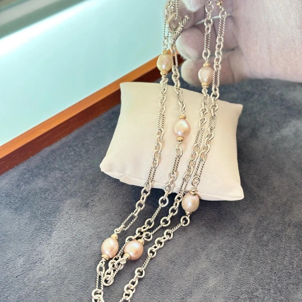 David Yurman 925 & 18k Gold Bijoux Pearl Station Necklace 36.5